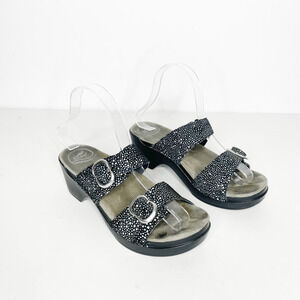 DANSKO Sophie Clog Sandal Black Pebble Dot Leather 9841180200 womens 38 7.5 8